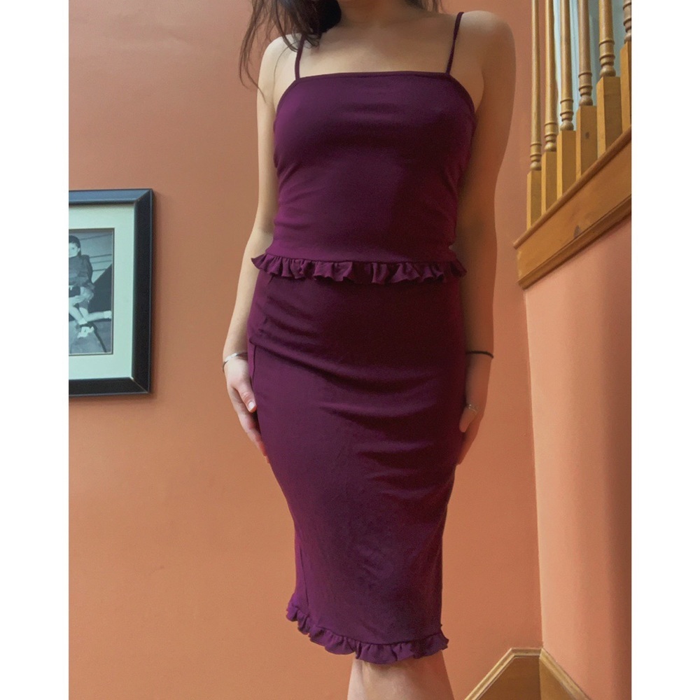 Vintage 90s maroon skirt set